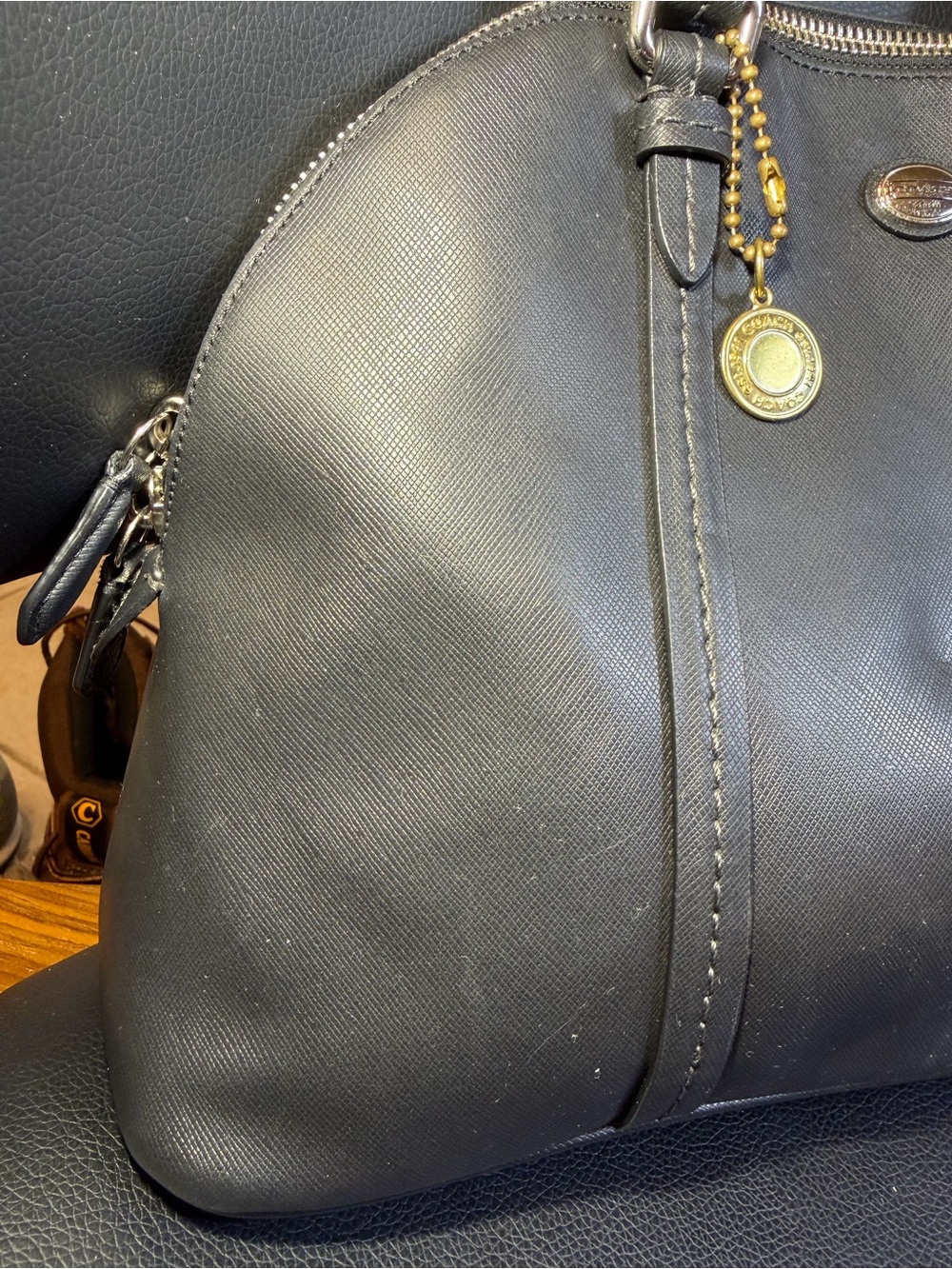 Coach F25671 Peyton Crossgrain Patent Leather Domed Satchel Purse Bag Black - Picture 2 of 16
